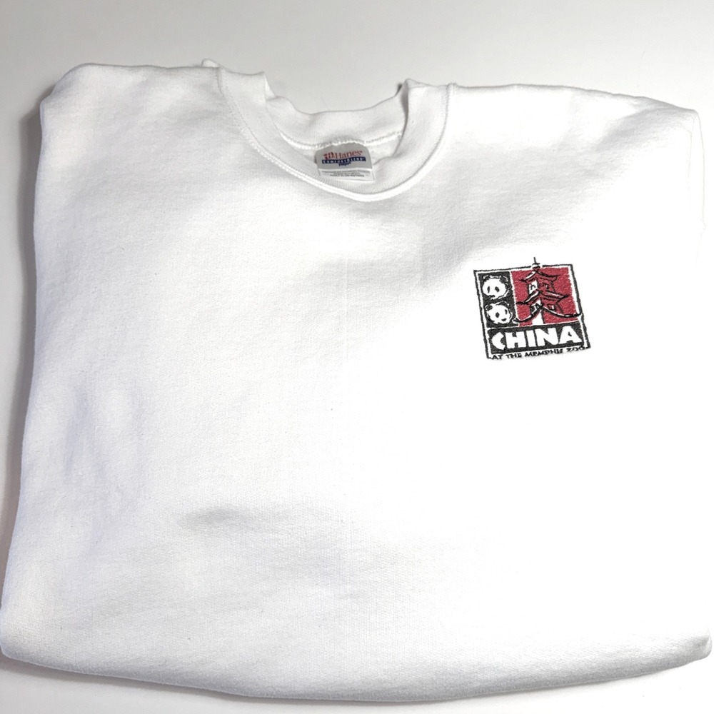 Memphis Zoo Sweatshirt Unisex XL White Preowned 2002 Panda Arrival Souvenir